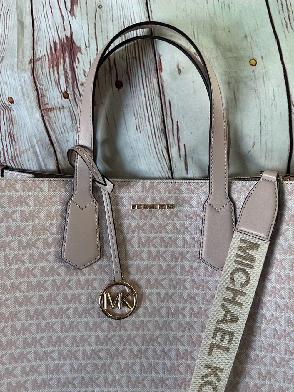 Michael Kors Large Signature Logo Tote with Branded Strap Blush Pink NWOT
